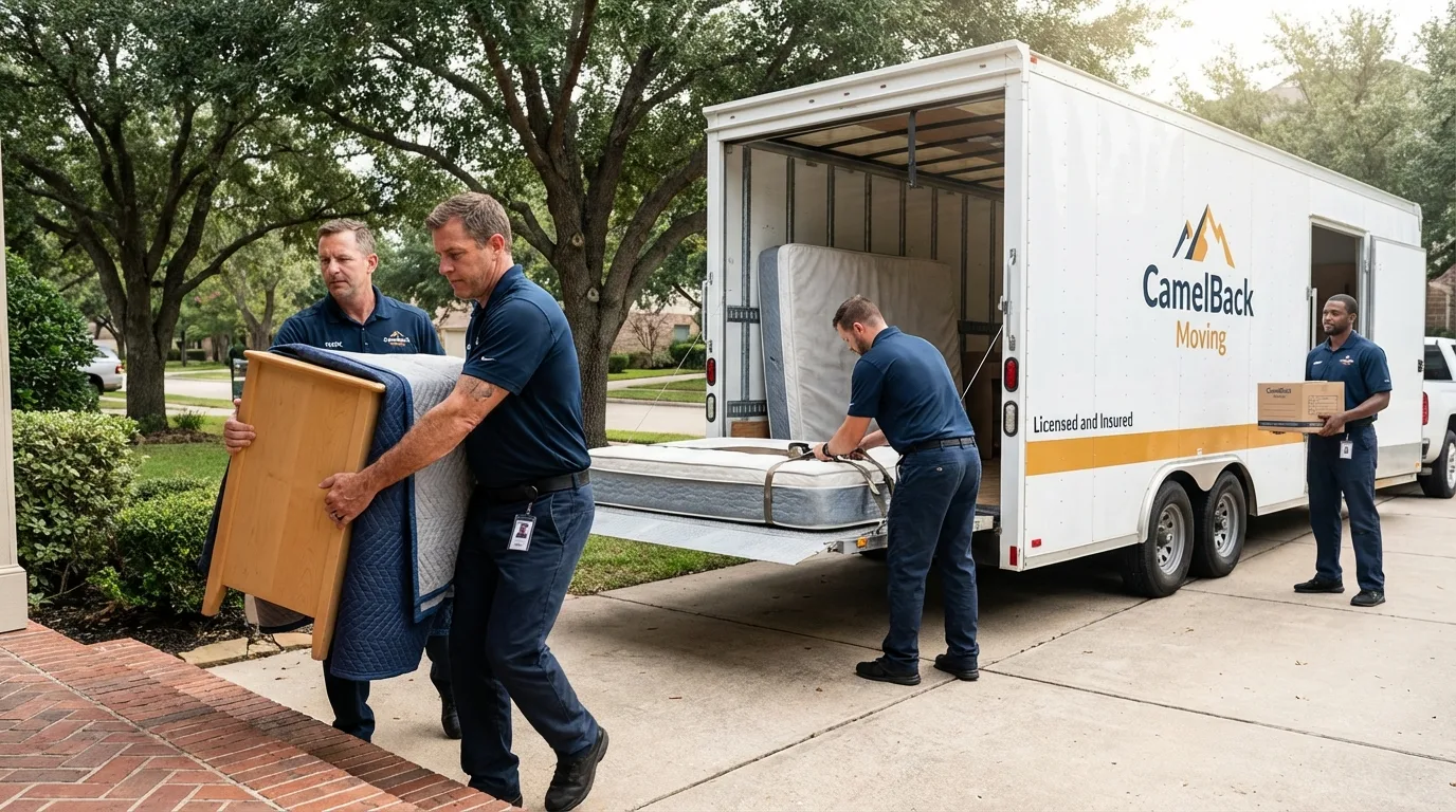 Crew loading residential truck for cross-state move from Paris, TX